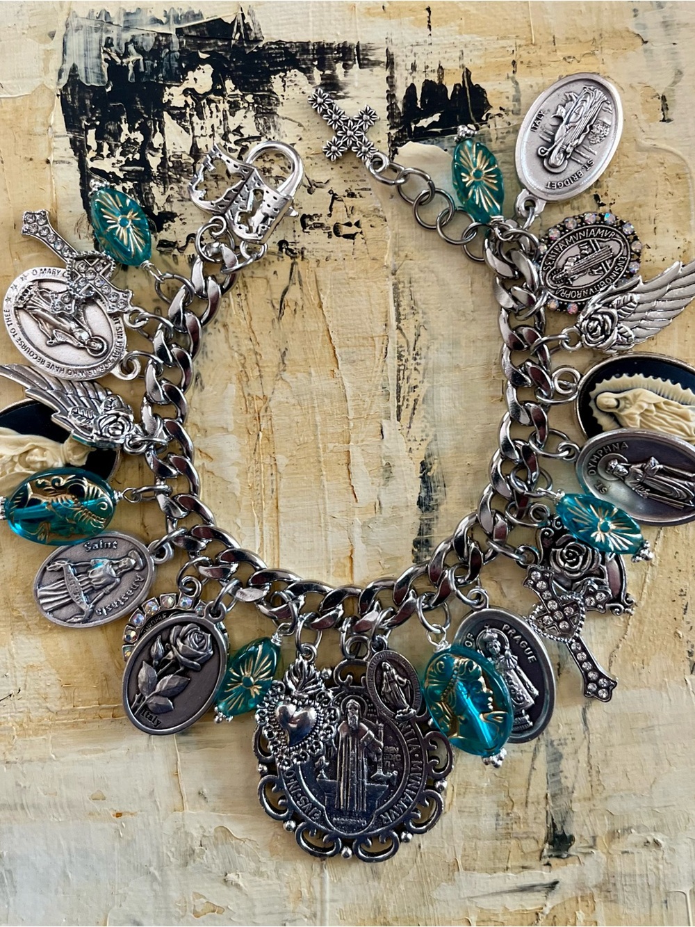 St Benedict and Saints Catholic Charm Bracelet